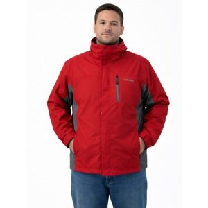 COLUMBIA Interchange 3-in-1 Jacket Men's Large Red Gray Heavyweight Fleece Liner